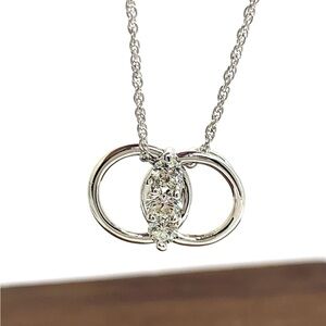 Diamond Marriage Symbol Pendant 14k White Gold 17'' Chain Women's Necklace